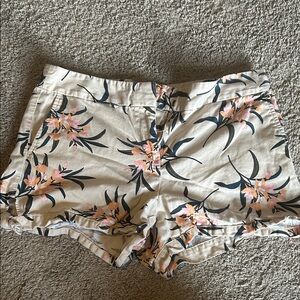 LOFT High Waist Floral Print Shorts - Cream and Pink